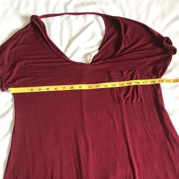 American Eagle Soft & Sexy Burgundy Red Swing Flowy Shift Dress S/S V Back S EUC - Picture 7 of 8
